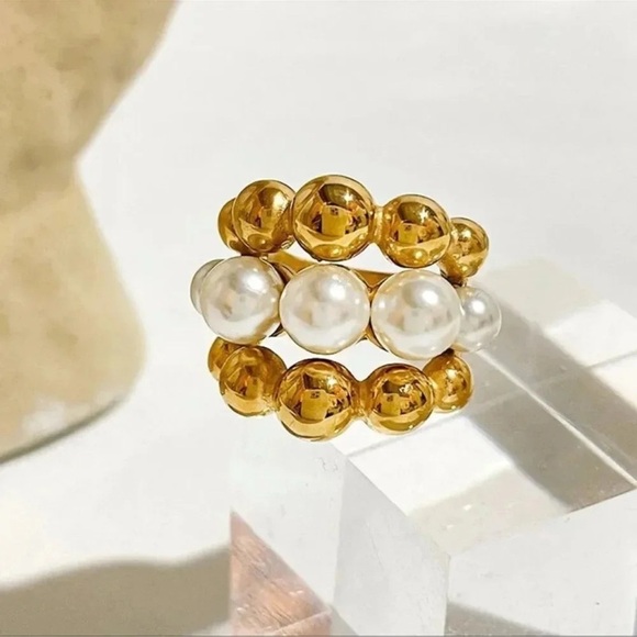 Santorini Pearl Gold Beads Pearl Rings - Picture 3 of 6